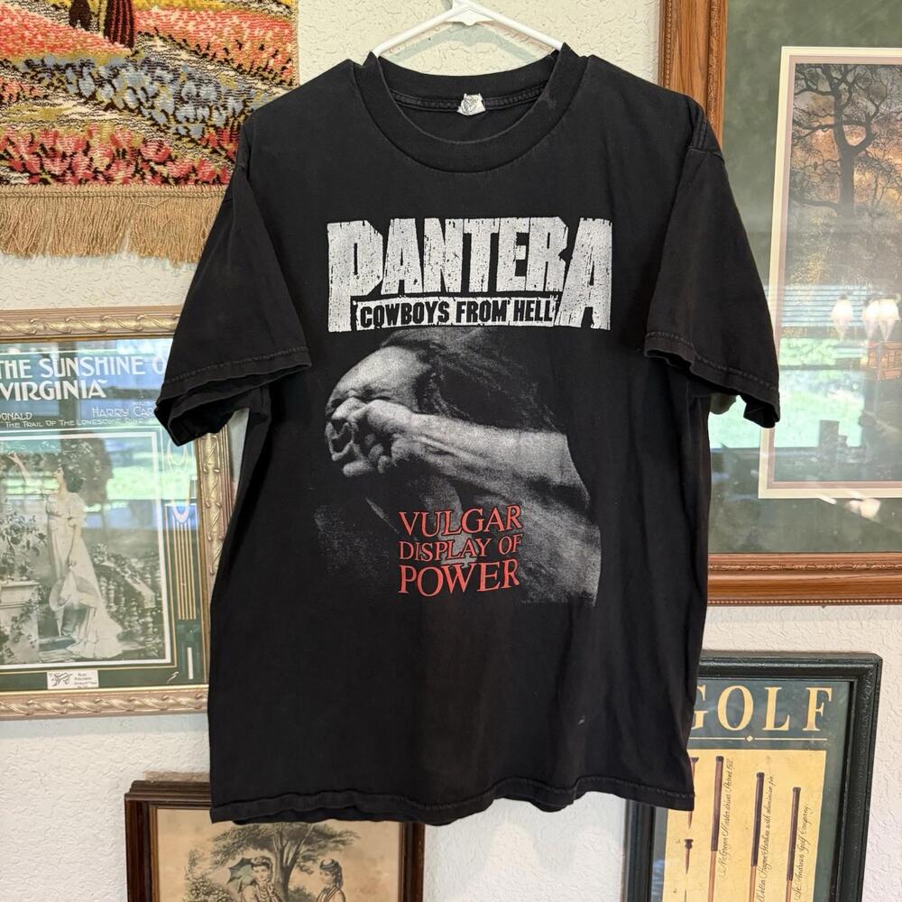 Vintage Pantera Vulgar Display Of Power Black Metal Band Tour Shirt Size Large